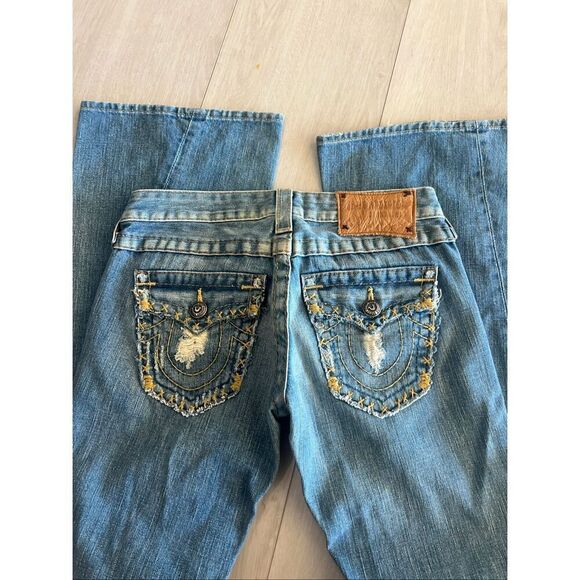 True Religion Y2K Distressed Grunge Stitch Joey Flare Jeans size 26 - Picture 9 of 10